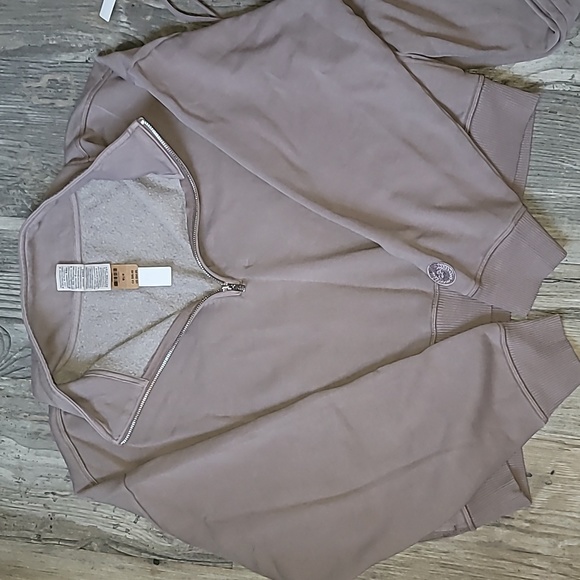 ☕️PINK Premium Fleece SET NEW Half-Zip Sweatshirt & Sweatpants Medium ☕️ - Picture 3 of 6